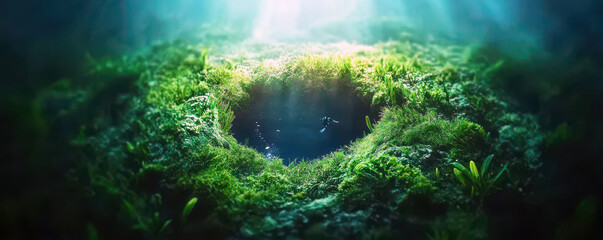 Obraz premium Enchanted Underwater Scene with Lush Green Seagrass and Sunlight