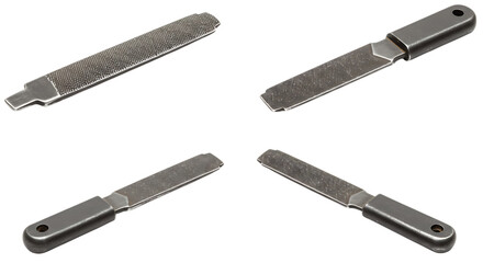 Four Metal Files Isolated on Black Background for Industrial Use