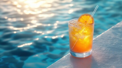 Refreshing summer cocktail by the poolside: aesthetic and hyperrealistic beverage scene