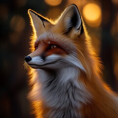 Fototapeta premium Golden Fox Portrait at Sunset