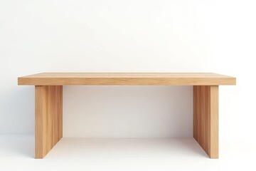 Fototapeta premium Simple Light Wood Table Against White Wall Mockup