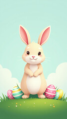 bunny stands green grass surrounded colorful easter