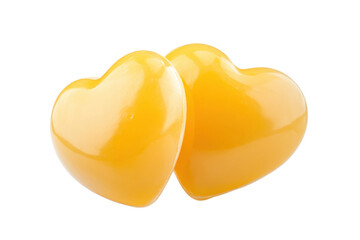 Heart-shaped yellow objects in close proximity, cut out