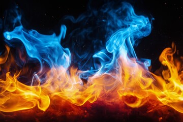 Colorful Smoke Waves Blend Blue and Orange Against a Dark Background for a Stunning Visual Effect
