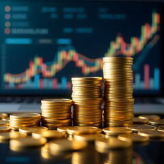 Stacks of Gold Coins with Financial Chart &ndash; Investment and Economic Growth Concept.