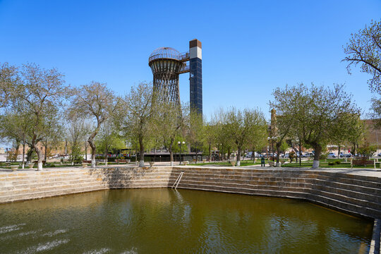 Bukhara Tower aka Shukhov Tower, an ancient water tower repurposed as an observation deck, is a metal hyperboloid structure in the historical center of Bukhara, Uzbekistan, Central Asia