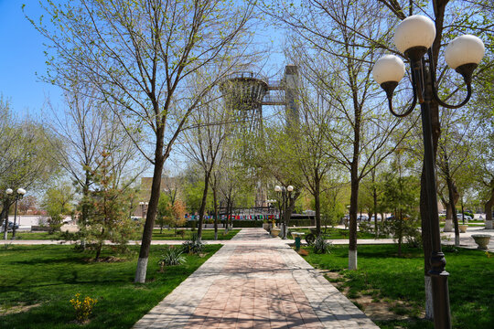 Bukhara Tower aka Shukhov Tower, an ancient water tower repurposed as an observation deck, is a metal hyperboloid structure in the historical center of Bukhara, Uzbekistan, Central Asia