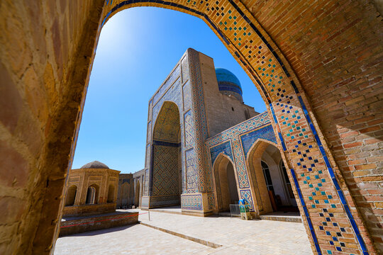 Courtyard of the Kalan Mosque in the Po-i-Kalyan complex of the historic old town of Bukhara in Uzbekistan, Central Asia