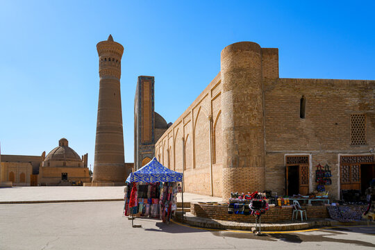 Kalan Mosque and Kalyan Minaret in the Po-i-Kalyan complex of the historic old town of Bukhara in Uzbekistan, Central Asia