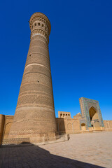 Kalyan Minaret overlooking the Kalan Mosque in the historic old town of Bukhara in Uzbekistan, Central Asia