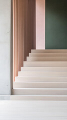 Obraz premium Creative modern stairs with textured wall accents in bright interior design space