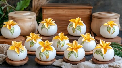 Yellow flower ceramic pots display