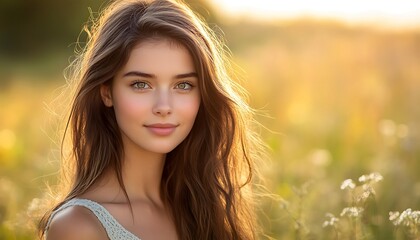 Woman in field, beautiful, serene, portrait
