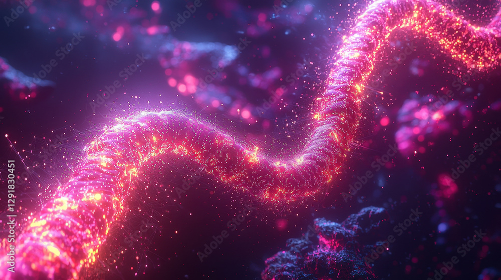 Aufkleber glowing dna strand with micro-data points representing small data in futuristic biotechnology landsc