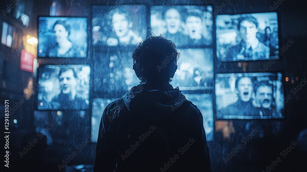 Poster hacker uses ai deepfake technology in dimly lit room to manipulate political speeches with morphing 