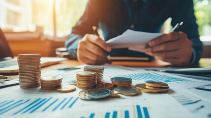 Obraz premium Financial Planning and Investment Strategy, Analyzing data and managing finances for future success