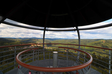 the Cibulka lookout tower is a steel structure in the Ore Mountains
