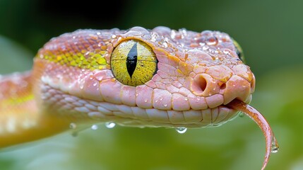 Obraz premium Close-up of a reddish snake, rainforest background