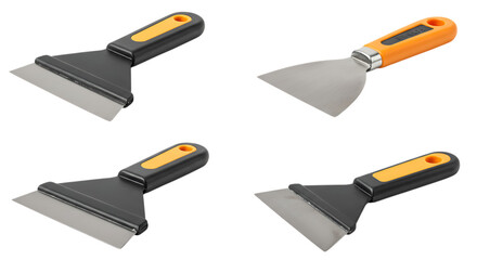 Hand Scrapers with Orange Handles and Metal Blades on Black Background