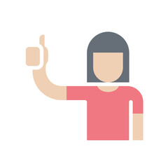 Woman thumb up icon in flat color style
