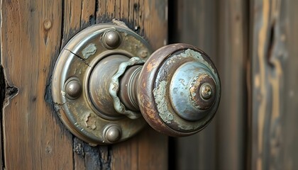 Obraz premium a close up of a door handle on a wooden door
