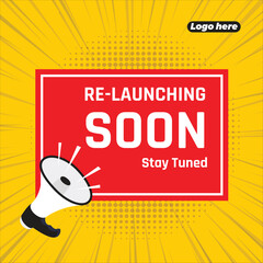 Re-launching or re-opening vector illustration. Announcement post banner. Coming soon social media banner.
Rendering of announcement banner background.