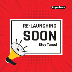 Re-launching or re-opening vector illustration. Announcement post banner. Coming soon social media banner.
Rendering of announcement banner background.