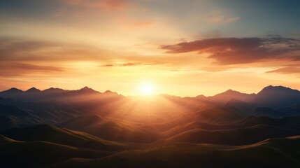 Fototapeta premium Breathtaking mountain landscape at sunset with dramatic sky and golden sunlight
