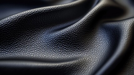 Close-up view of luxurious black leather texture with dramatic lighting