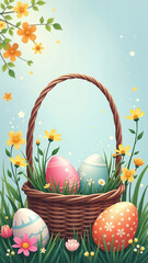 decorative eggs fill easter baskets spring flowers colorful foliage festive holiday cards outdoors every