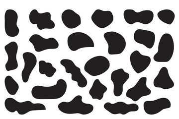 Random blob shapes silhouette on white background. Black organic shapes. Geometric pattern, Water splotches, liquid ink spots, drops and stone shape. vector illustration.
