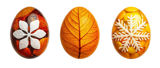 Png of Nature-Inspired Decorative Eggs with Seasonal Elements on transparent background.