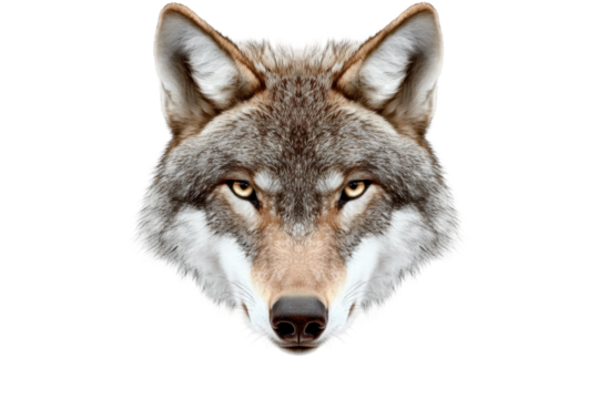 Closeup of a striking wolf head, cut out