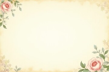 Obraz premium Vintage Floral Border Design with Pale Roses and Leaves for Backgrounds