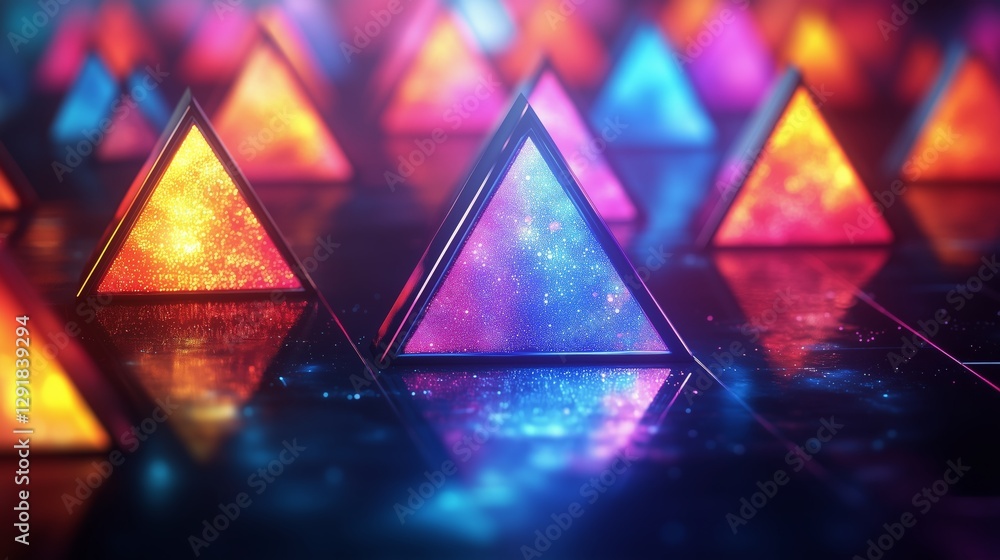 Poster vibrant abstract technology design with floating squares and colorful light effects