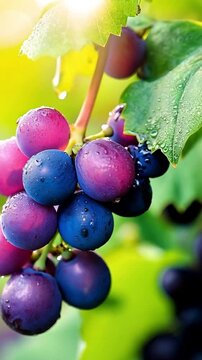 Juicy fresh grapes on vine, plump and ready to eat, create vibrant scene
