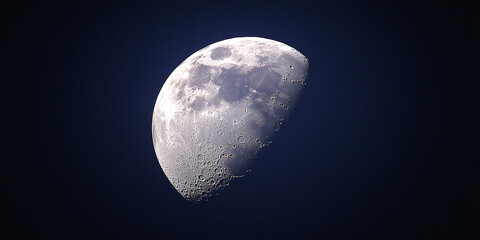 Waxing Gibbous Phase of the Moon: A celestial body adorned with craters and highlands, illuminated against the inky backdrop of space. Captivating lunar detail