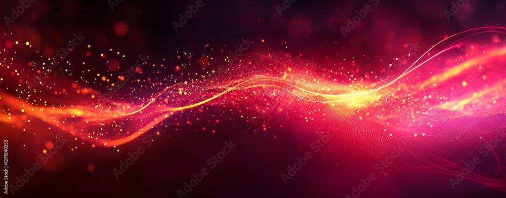 Poster abstract digital background with glowing light trails and bokeh lights,