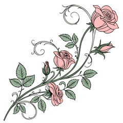 Vintage Victorian floral border with roses and leaves, ideal for invitations