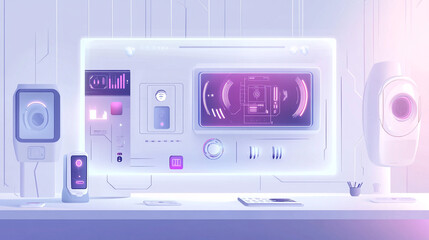 Obraz premium Futuristic control panel with interactive displays and modern technology.