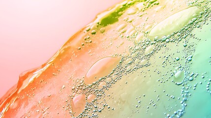 Fototapeta premium Colorful water surface with bubbles, abstract design, fluid motion, pastel background, for textures