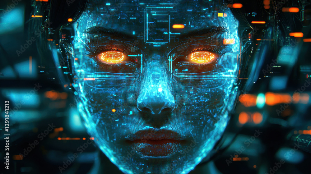 Poster ai technology analyzes synthetic speech patterns in ultra-hd deepfake interview at a high-tech contr