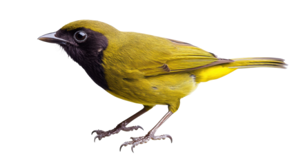 Yellow bird with black markings standing still, cut out