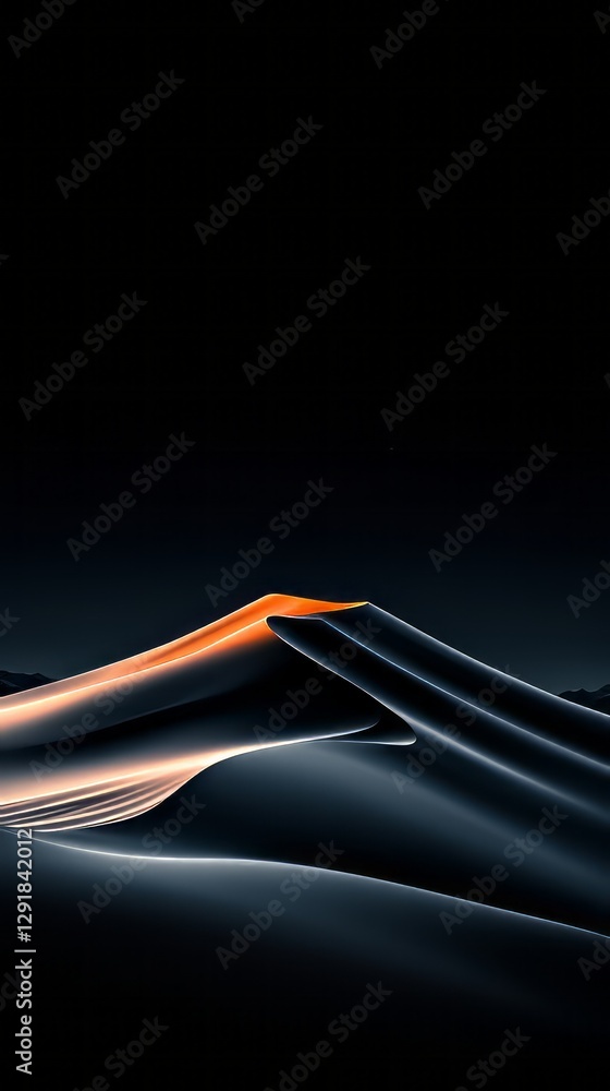 Poster desert dunes under a dim horizon:captivating abstract view of rolling desert dunes, softly illuminat