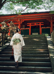 woman kimono geisha costume tori gate
