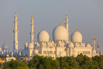 Abu Dhabi, UAE - April 22, 2023: Sheikh Zayed Grand Mosque at dusk