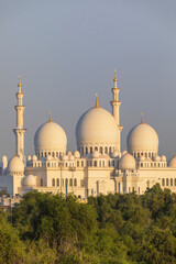 Abu Dhabi, UAE - April 22, 2023: Sheikh Zayed Grand Mosque at dusk