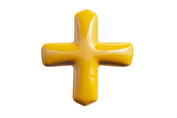 Yellow cross mark on plain bg, cut out