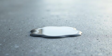 Obraz premium A small puddle of liquid rests on a textured surface, reflecting the ambient light.