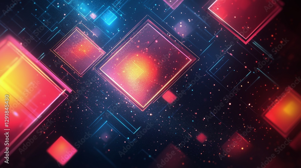 Aufkleber vibrant abstract technology design with floating squares and colorful light effects